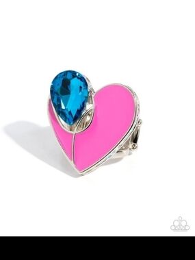 Heartfelt Hello Multi Ring Oversized Paparazzi Pink Heart & Blue Teardrop Ring